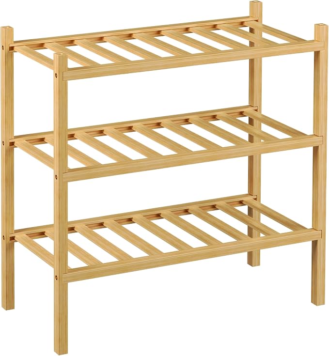 ROMGUAR CRAFT 3-Tier Bamboo Small Shoe Rack, Free Standing Wood Shoe Shelf - Image 7