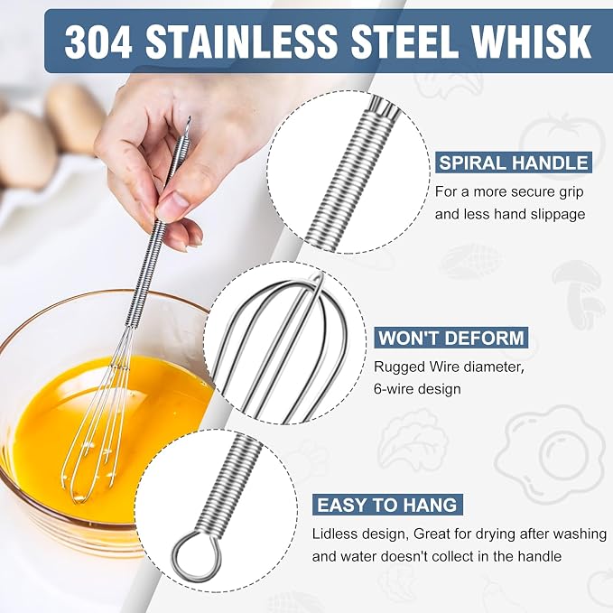 Walfos Mini Whisk, 304 Anti-Rust Small whisk, Sturdy Stainless Steel Wire Tiny - Image 5