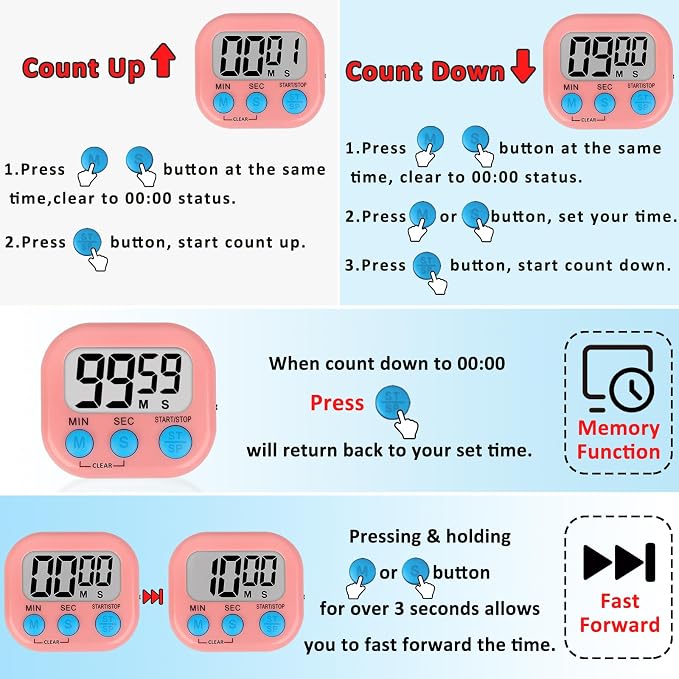 ZILLEEN 6 Pack Kitchen Timers for Cooking Digital Classroom Timers for Teachers - Image 7