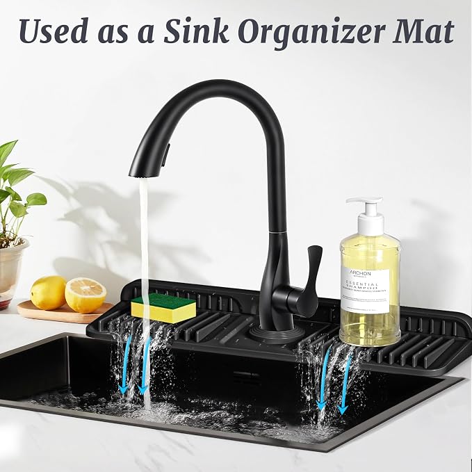 PoYang 17.7 inch Faucet Mat for Kitchen Sink Splash Guard, 7° Slope Silicone - Image 6