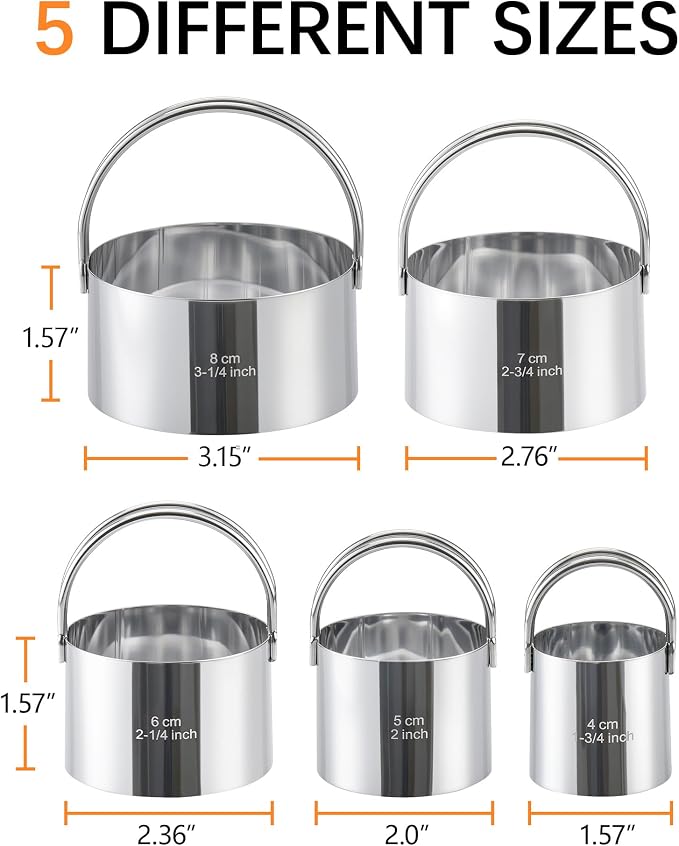 Biscuit Cutter Set with Handle, 5 Piece Stainless Steel Round Cookie Cutter Tool - Image 3
