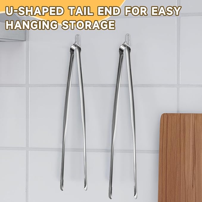 Precision Serrated Non-Slip Tips Cooking Tongs 2 pcs, Stainless Steel Kitchen - Image 5
