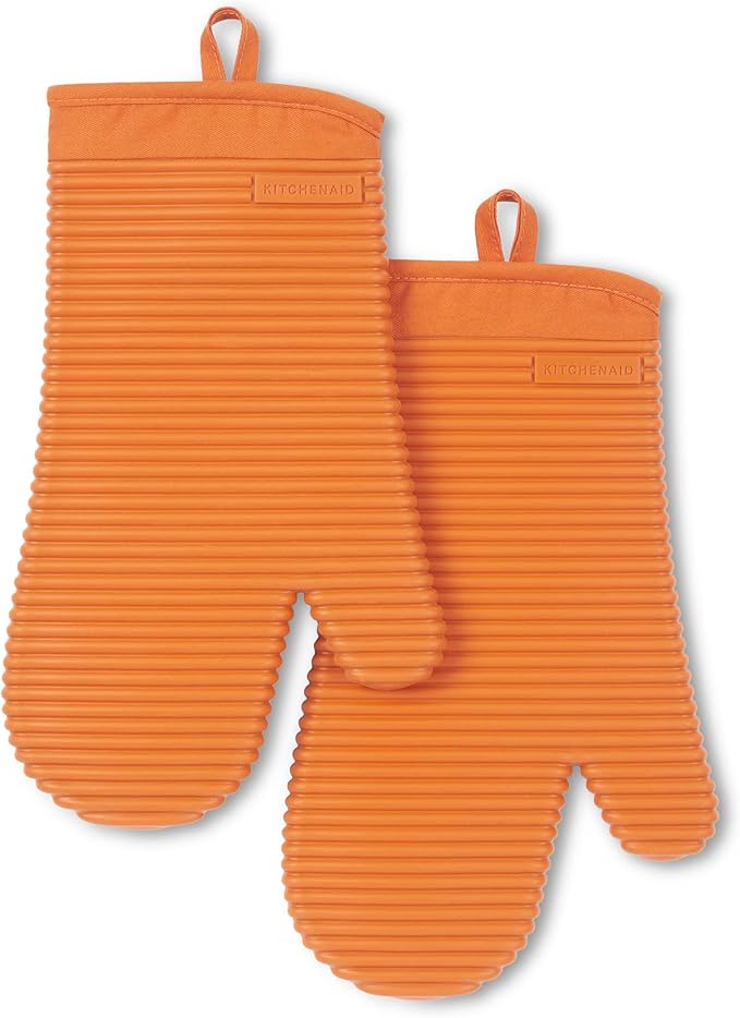 KITCHENAID Ribbed Soft Silicone Oven Mitt 2-Pack Set by KitchenAid
