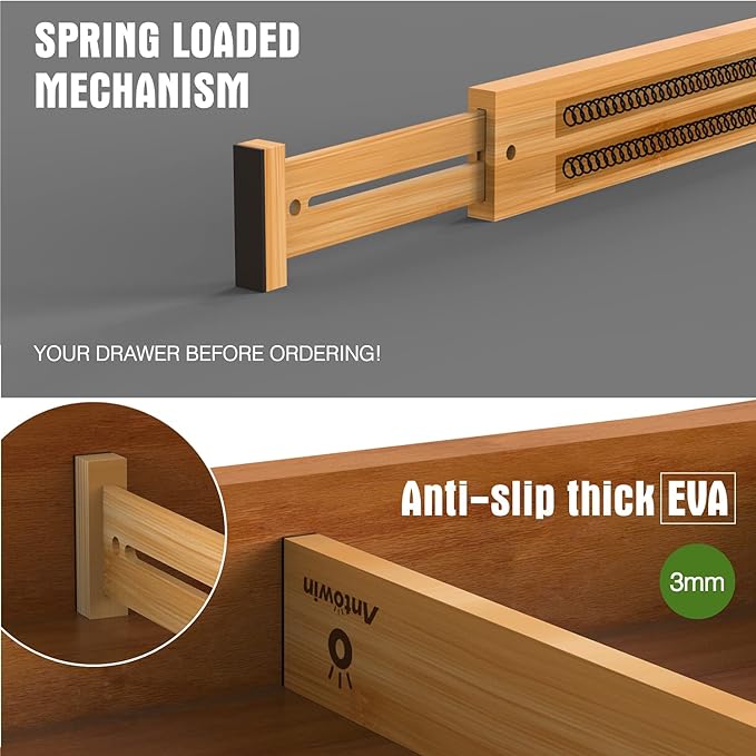 ANTOWIN Bamboo Drawer Dividers Organizers, Drawer Separators Splitter, 17-22 - Image 2