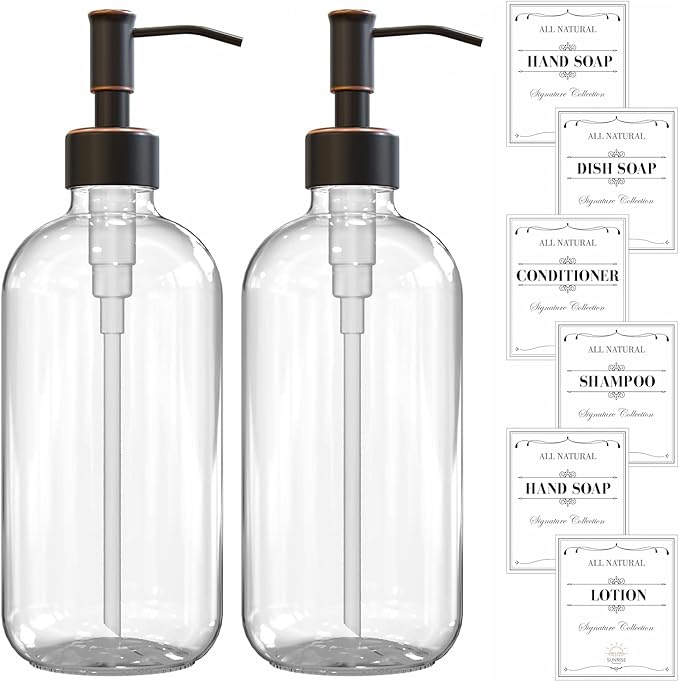 Sunrise Premium 2 Pack Clear Glass Soap Dispenser 16 OZ - Image 7