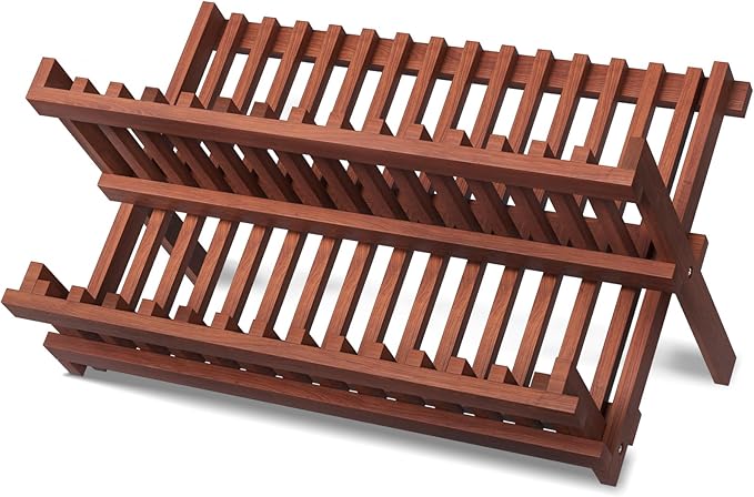VERTORGAN Teak Dish Drying Rack, Folding Collapsible Drainer Plate Organizer by VERTORGAN
