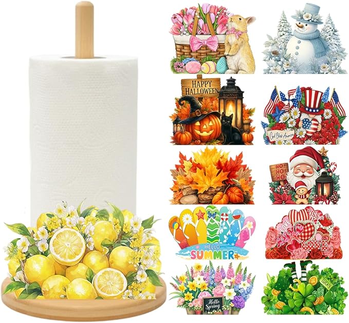 Bamboo Paper Towel Holder with 11 Set Interchangeable Holiday Signs, Rustic by Unknown