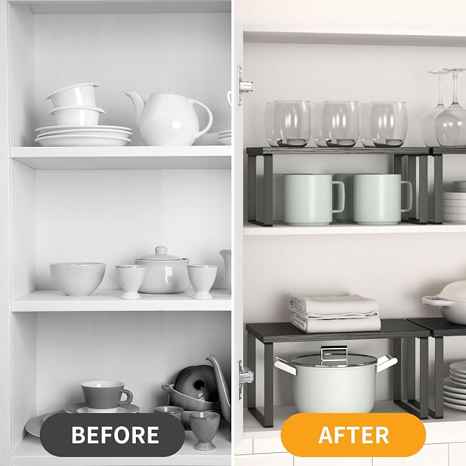 Kitchen Cabinet Organizer Shelf Set of 4, Sturdy Kitchen Counter Shelves - Image 4