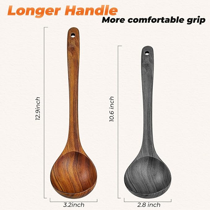 Wooden Ladle, Natural Acacia Wood Soup Spoons - Image 2