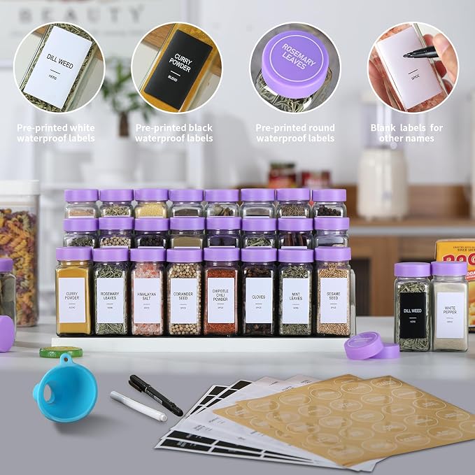 36 Glass Spice Jars with Labels, Spice Jar Set, 4oz Spice Containers, Seasoning - Image 3