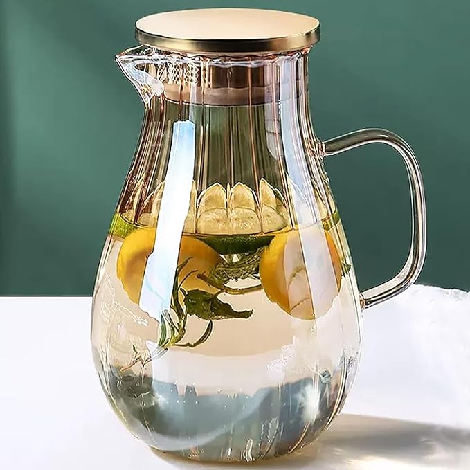 Glass Pitcher With Lid Amber Round Water Carafe with handle and Spout by AEFPOYMXU