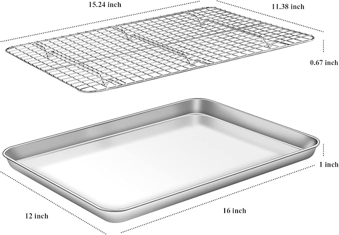 Baking Sheet with Cooling Rack Set, Deedro Stainless Steel Cookie Half Sheets - Image 2