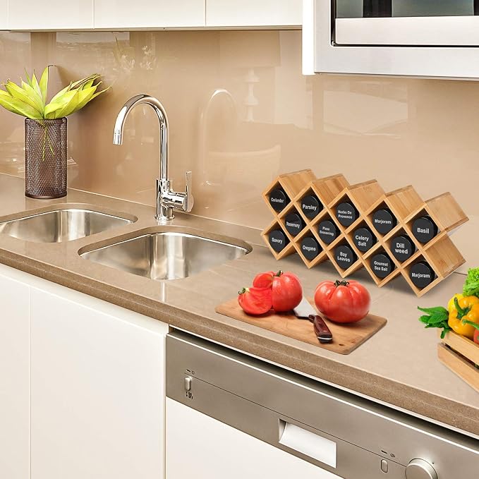Phyllia Bamboo Spice Rack Organizer 4-Tier Countertop Organiser, Criss-Cross - Image 6