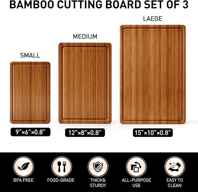 3 Pack Bamboo Cutting Board Set - Image 4