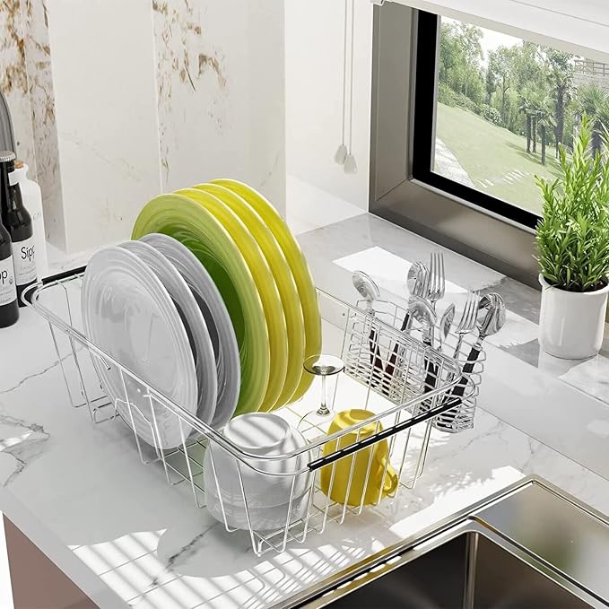 Sink Dish Drainer Rack, Expandable 304 Stainless Steel Dish Drying Rack - Image 6