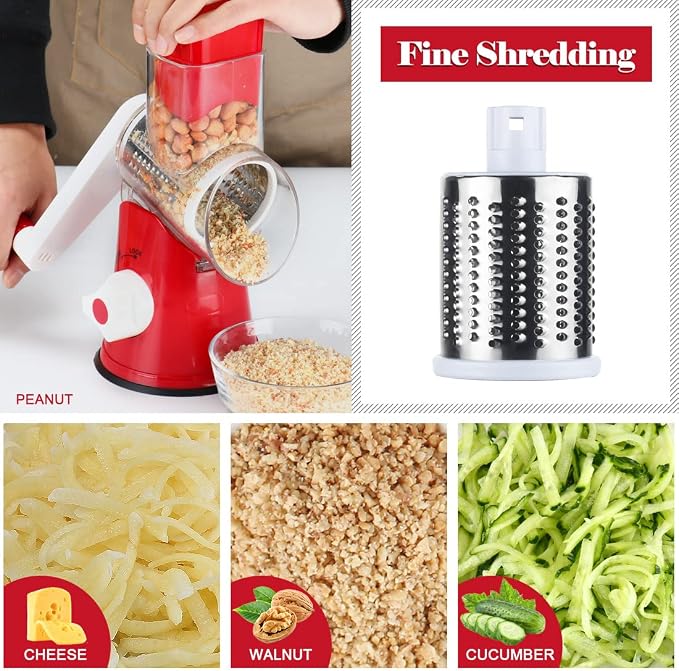 Ourokhome Rotary Cheese Grater Hand Crank, Kitchen Shredder Speed Mandolin - Image 4