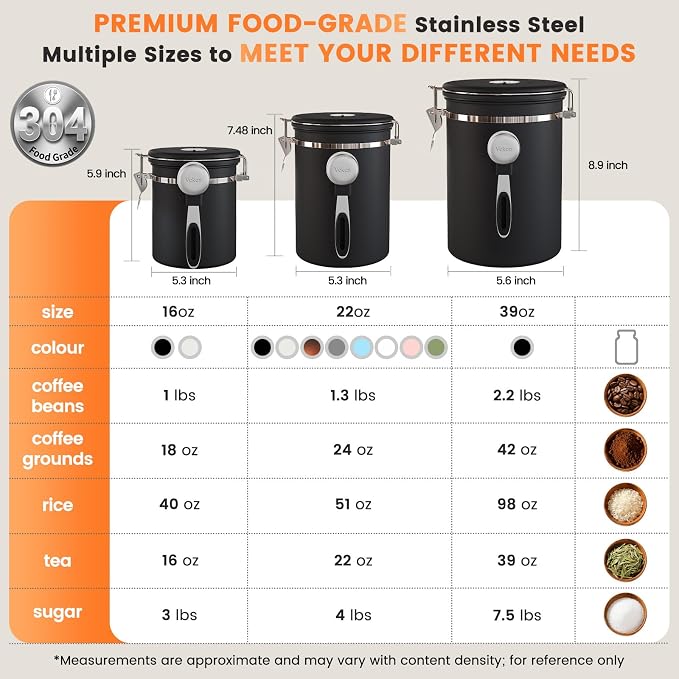 Veken Coffee Canister with Window, Airtight Stainless Steel Pantry Container - Image 3