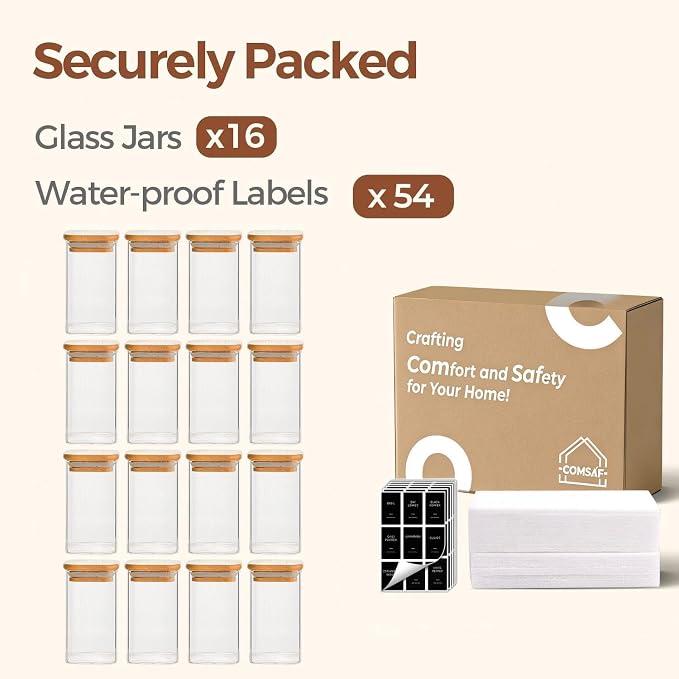 ComSaf Spice Jars with Labels 8 oz 16Pack, Small Spice Containers Starter Set - Image 8