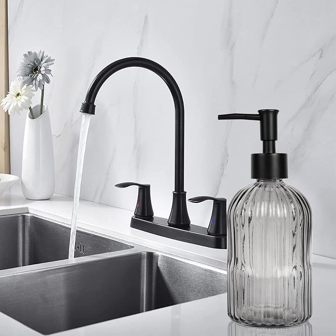 14Oz Black Pump Glass Soap Dispenser, - Image 4