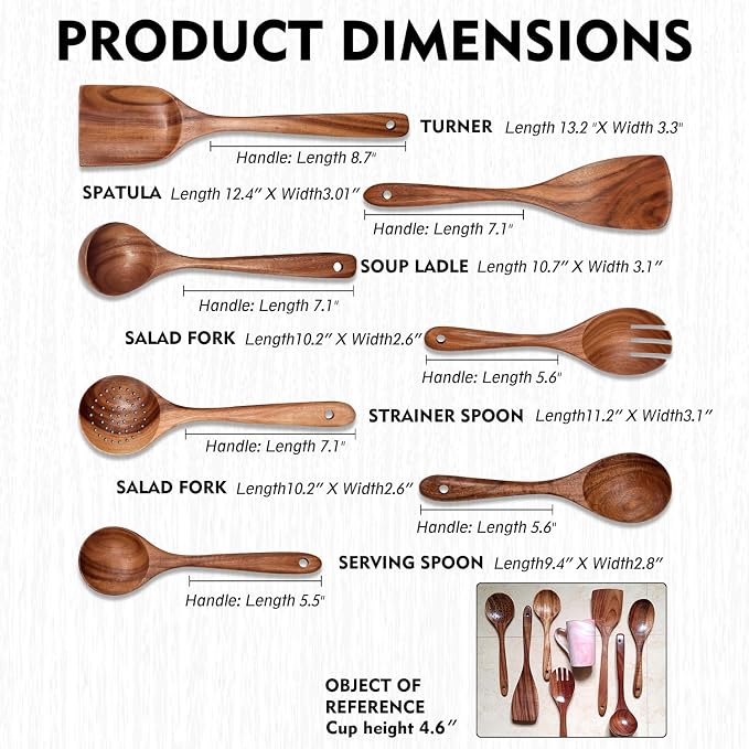 Wooden Non-Stick Kitchen Pan Toolset 7 Pieces Set, Natural Kitchen Utensils - Image 8
