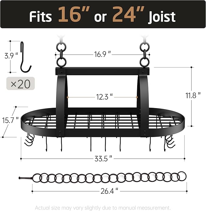 KES Ceiling Pot Rack 34-Inch Hanging Pot Rack - Image 8
