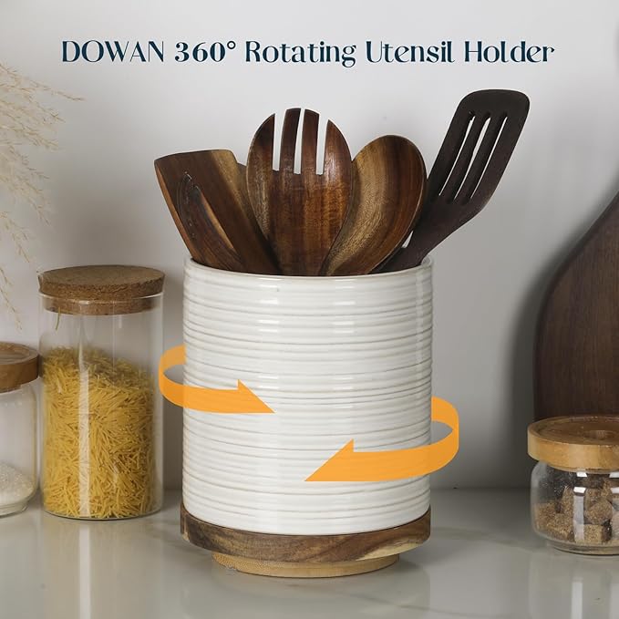 DOWAN 360° Rotating Extra Large Cooking Utensil Holder, 7.6" Kitchen Utensil - Image 2