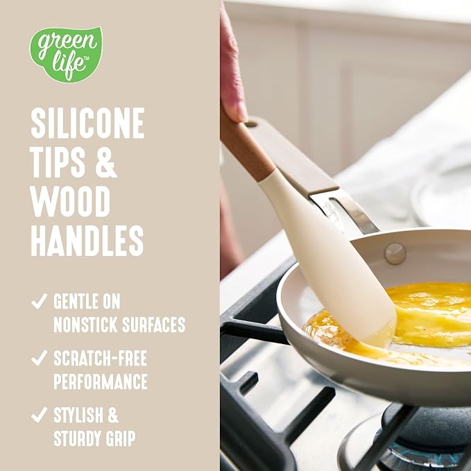 GreenLife 11 Piece Silicone Utensil Crock Set, Nonstick Kitchen Tools, Slotted - Image 2