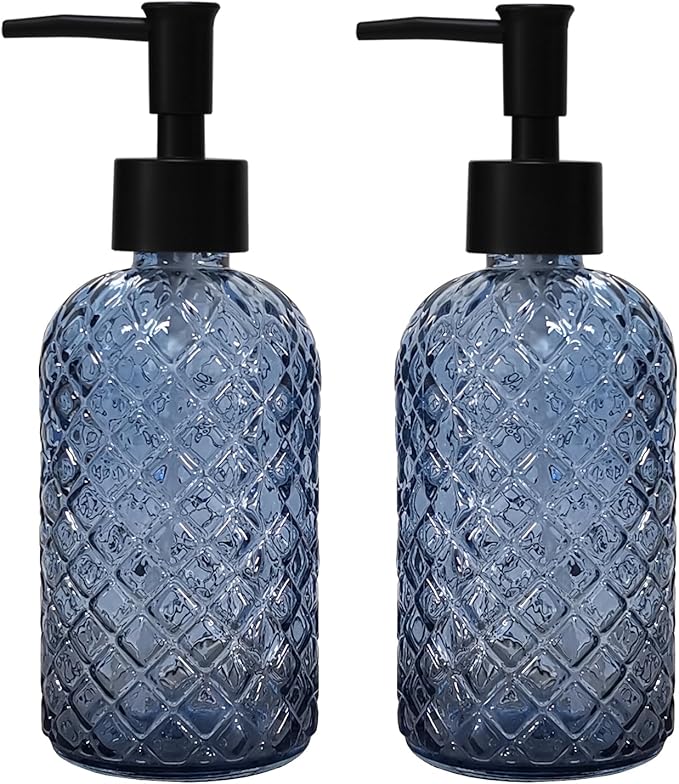 Blue Glass Dish Soap Dispenser for Kitchen, 12oz Refillable Liquid Hand Soap by YYTSGG