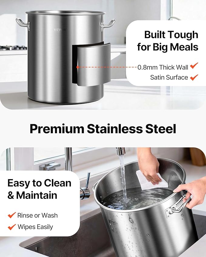 VEVOR Stainless Steel Stockpot, 42 Quart Large Cooking Pots, Cookware Sauce Pot - Image 6