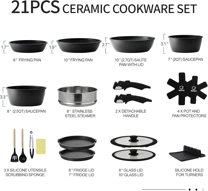 BECIGAR Nonstick Ceramic Cookware Set 21PCS - Image 2