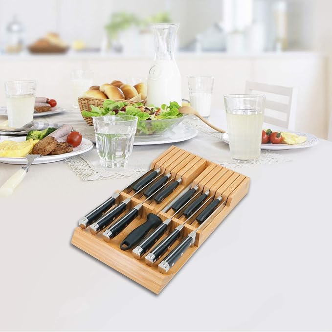 Utoplike in-Drawer Knife Block Bamboo Kitchen Knife Drawer Organizer, Handle - Image 7