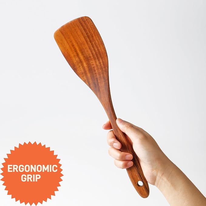 Teak Wooden Spoons for Cooking:6 Piece Wood Kitchen Utensils Set, Comfort Grip - Image 8