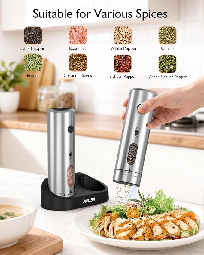 Electric Salt and Pepper Grinder Set, Upgraded 2-Speed Setting, External 6 - Image 8