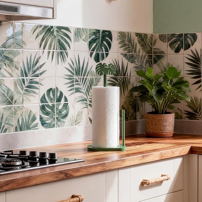 Leinuosen Monstera Leaves Paper Towel Holder Tropical Monstera Wooden Paper - Image 6