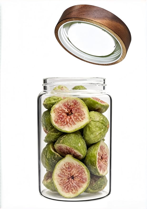 30oz Glass Coffee Jars with Airtight Wood Screw Lid Herb Spice Jar Round - Image 2