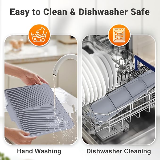 Silicone Dish Drying Mat for Kitchen Counter, Dish Drying Pad, Non-Slip Drain - Image 3