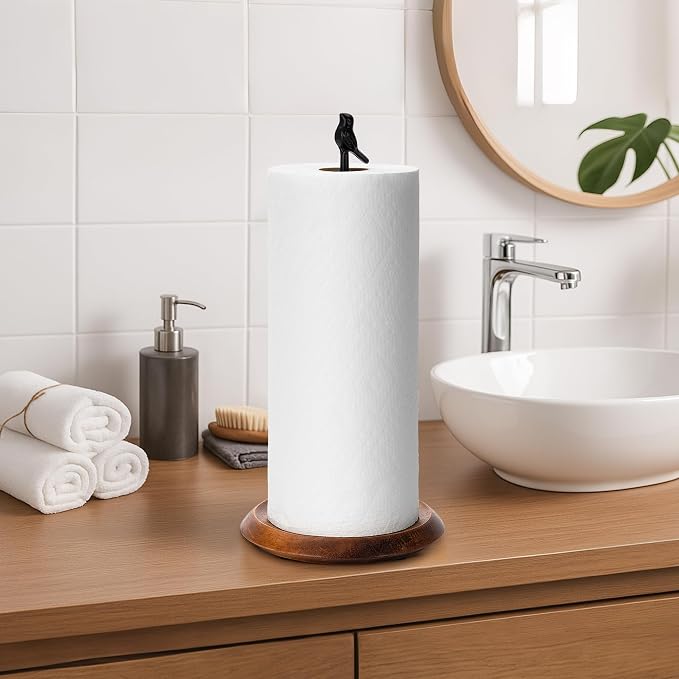 Wood Paper Towel Holder Countertop, Easy Tear Farmhouse Kitchen Towel Holder - Image 8