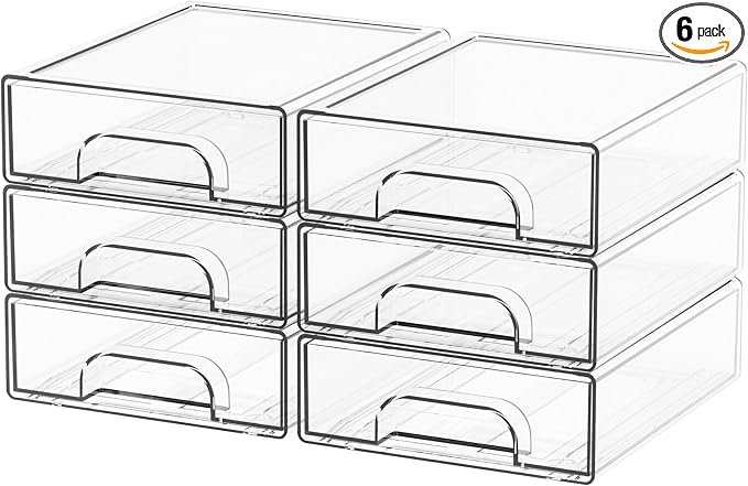 Yieach 2.2'' Tall Small Clear Stackable Storage Drawers, 6 Pack Stacking by Yieach