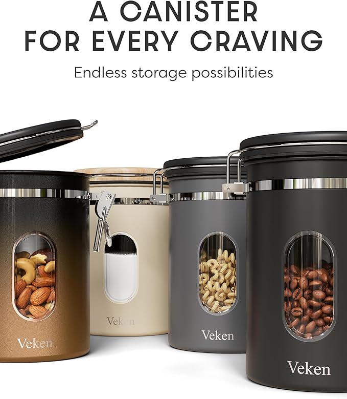 Veken Coffee Canister with Window, Airtight Stainless Steel Kitchen Food - Image 6