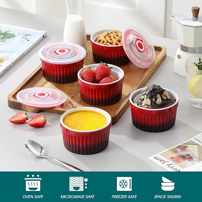 vancasso 8 oz Ramekins with Lid, Porcelain Creme Brulee Souffle Dishes - Image 4