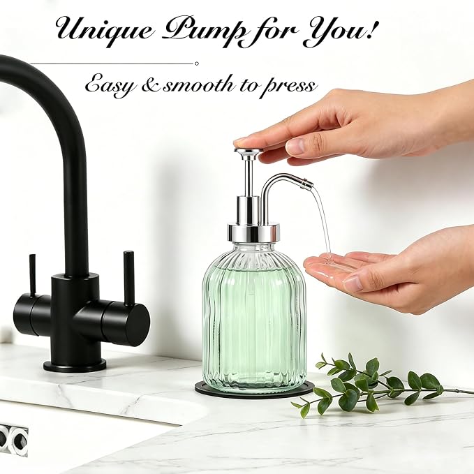 SheeChung Clear Glass Soap Dispenser, 12 Oz Liquid Hand Soap Dispenser - Image 4