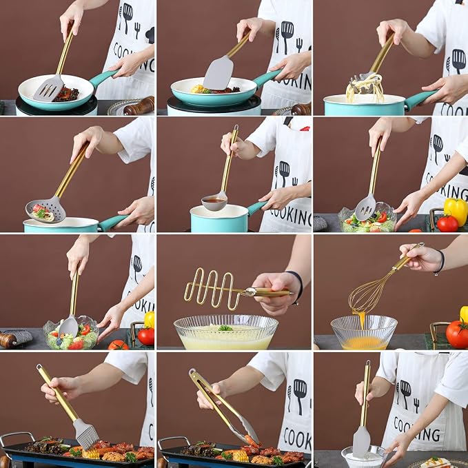 Gold Kitchen Utensils Set, Berglander 38 Pieces Non-stick Silicone Cooking - Image 6