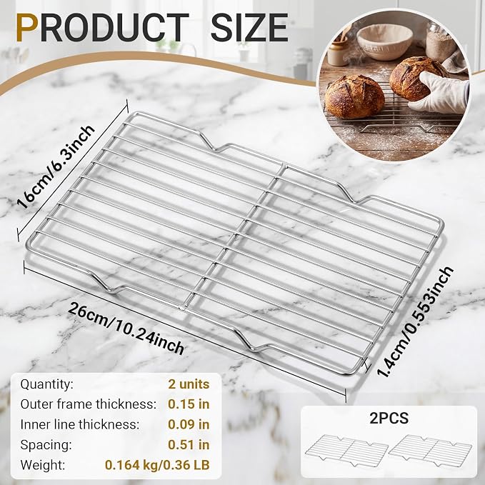 Lounsweer 2 Pack Cooling Racks, 5L x 10.5W x 1H Stainless Steel Wire Rack - Image 2