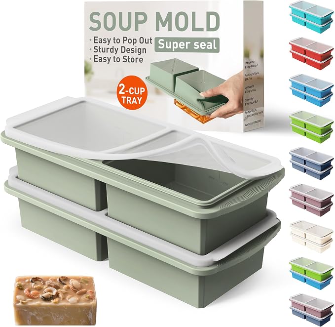 Silicone Freezer Tray with Lid Soup Freezer Container Molds with Steel by Socisen