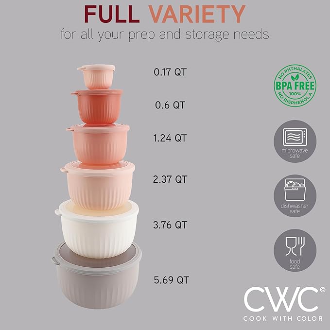 COOK WITH COLOR Prep Bowls with Lids- Wide and Deep Nesting Plastic Small - Image 3