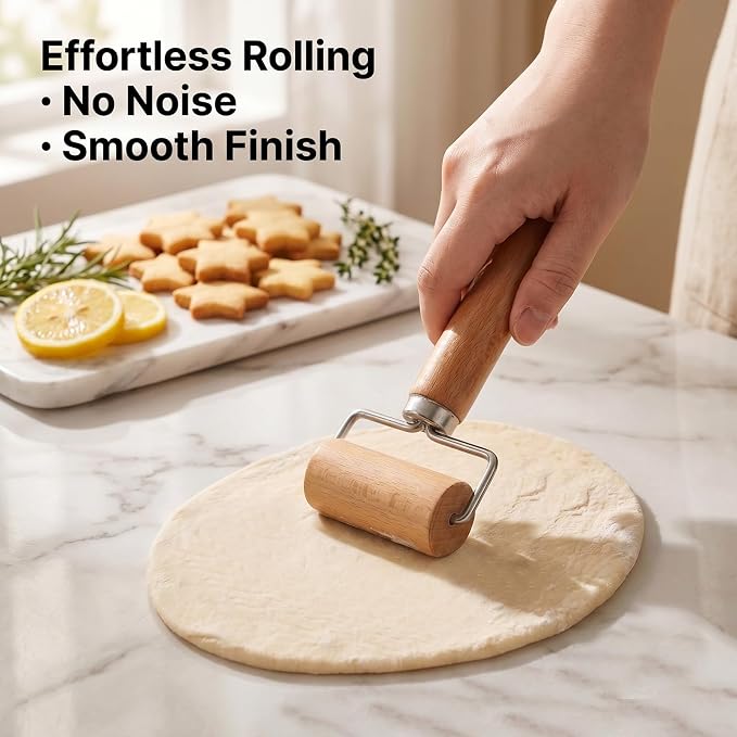 1 Pcs Wooden Dough Roller, Wooden Rolling Pin, Non-Stick Baker Pastry Roller - Image 5