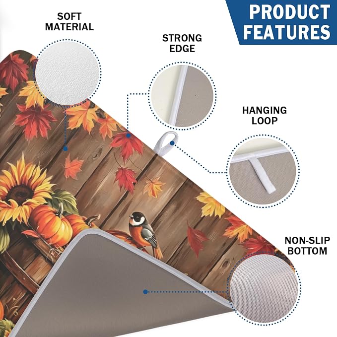 Fall Pumpkin Dish Drying Mat for Kitchen Counter Thanksgiving Autumn Harvest - Image 3