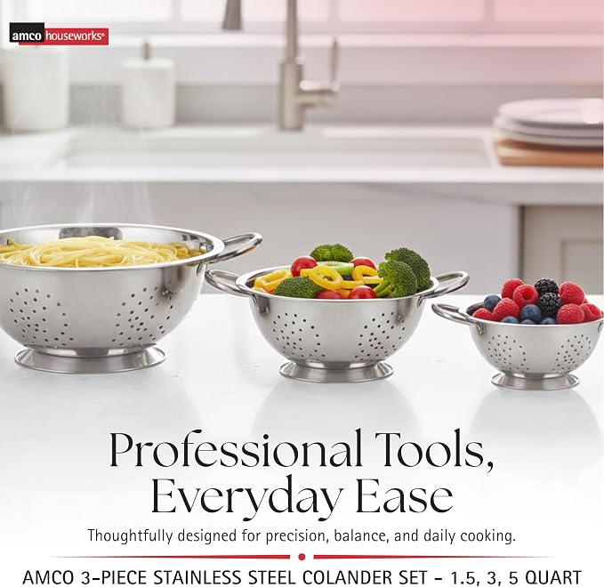 Amco 3-Piece Stainless Steel Colander Set - Image 2