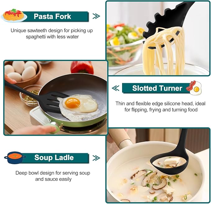 TeamFar Silicone Cooking Utensil Set of 7, Healthy & One-Piece, Anti-Heat & - Image 5
