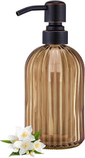 16 OZ Amber Glass Soap Dispenser, Amber Stripe Bathroom Hand Soap Dispensers by LEETCPHOME